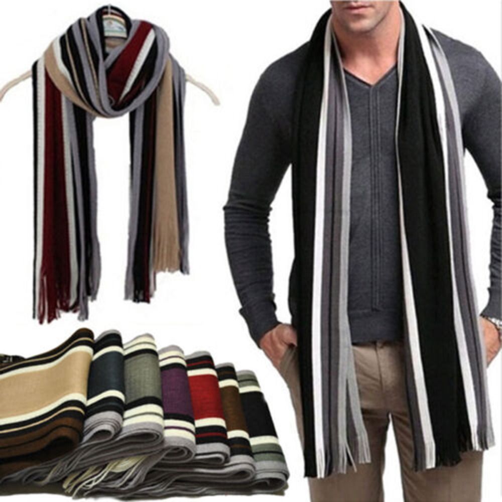 Muffler Men Wool - Bufanda de cachemira a rayas para